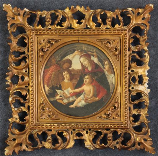 Early 19th century Florentine School after Botticelli The Magnificat, tondo, 7.5in., Florentine frame